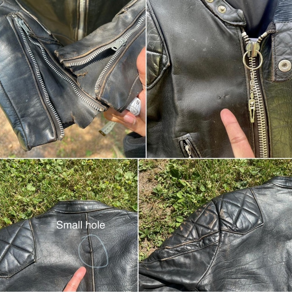 Vintage Distressed Quilted Leather Jacket Moto Biker Grunge Goth Punk XS Patina - Picture 6 of 9
